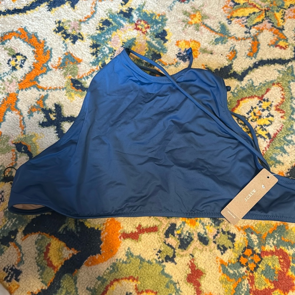 J Crew Blue Bikini Top High Neck Size XL NWT